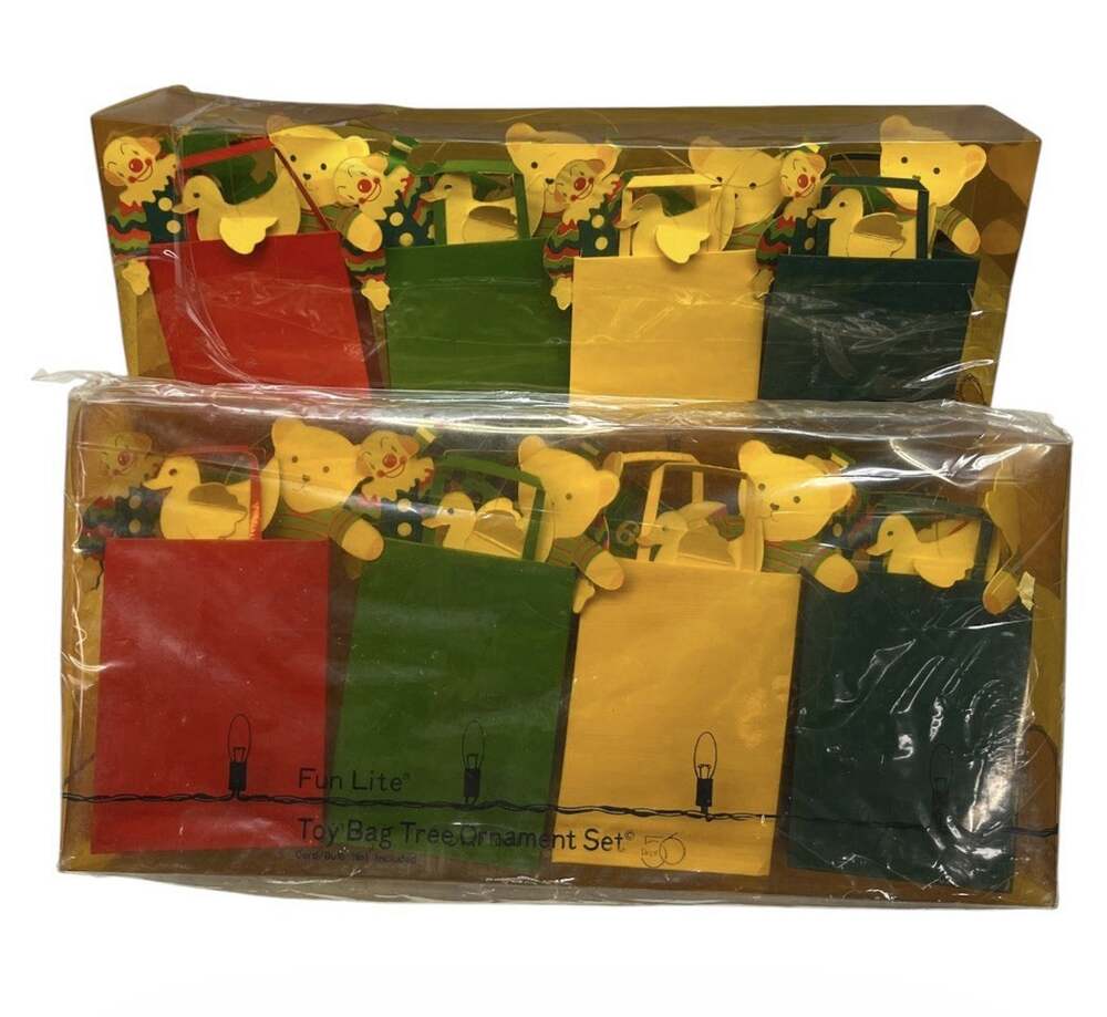 Dept 56 Fun Lite Toy Bag Tree Ornaments Lot of 2 Vintage New Old Stock